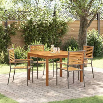 vidaXL Tuin eettafelset 5 st Grijs Massief Acaciahout, Verzenden, Nieuw, 5 zitplaatsen