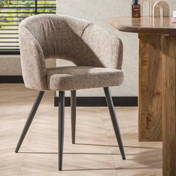 *WOONWINKEL* Zandkleur Stoel Met Ronde Rugleuning Stof, Verzenden, Nieuw, Stof