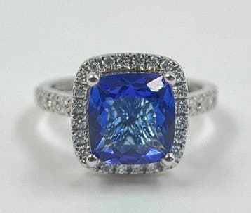 Ring - 14 karaat Witgoud - 3.81ct. tw. Tanzaniet - Diamant, Nieuw