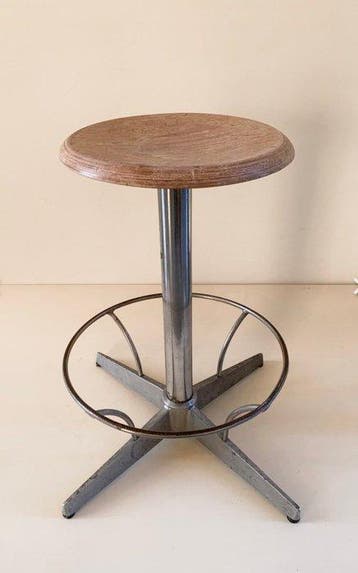 Kruk - Hout, Aluminium, IJzer - Draaibare - Industriële Kruk