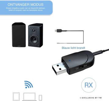 2 in 1 USB Bluetooth 5.0 Zender en Ontvanger - Bereik tot 10, Ophalen of Verzenden, Zo goed als nieuw