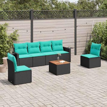 vidaXL 7-delige tuinbankset met kussens van zwart polyrotan, Tuin en Terras, Verzenden, Nieuw