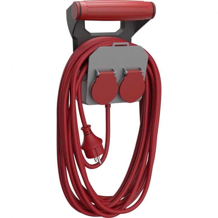 Verlengsnoer met houder - 10 meter - dubbele stekker - IP44, Doe-het-zelf en Verbouw, Elektra en Kabels, Kabel of Snoer, Nieuw