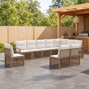 vidaXL Tuinbankenset 10 st Beige poly rattan, Tuin en Terras, Verzenden, Nieuw, Meer dan 8 zitplaatsen