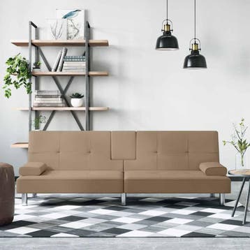 vidaXL Slaapbank met bekerhouders kunstleer, Verzenden, Nieuw, Leer, 200 tot 250 cm