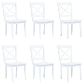 vidaXL Eetkamerstoelen 6 st massief rubberwood wit, Verzenden, Nieuw, Wit