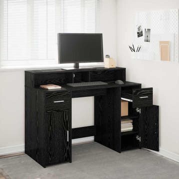 vidaXL Bureau met lade Zwart eiken 120 x 55 x 91 cm Bewerkt, Huis en Inrichting, Bureaus, Verzenden, Nieuw