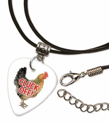 Cluck Off! plectrum ketting, sleutelhanger of oorbellen, Ophalen of Verzenden, Nieuw