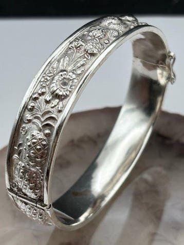 Zonder minimumprijs - Armband Zilver - Bangle bloemen, Nieuw