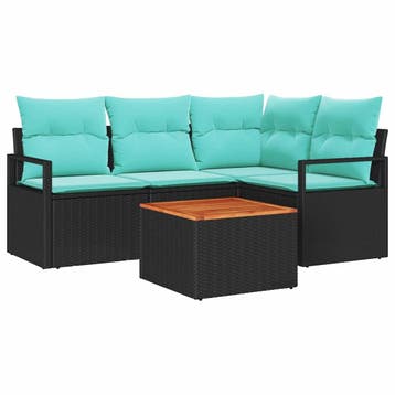 vidaXL Tuinbankenset met kussen 5 pcs Zwart poly rattan, Verzenden, Nieuw, Rotan, 5 zitplaatsen