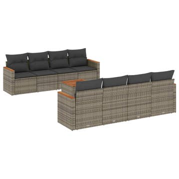 vidaXL 9-delige Loungeset met kussens poly rattan grijs, Verzenden, Nieuw, Loungeset