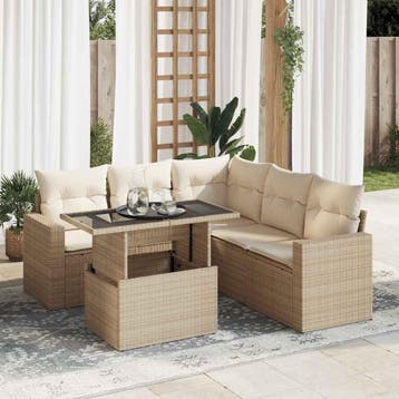 vidaXL 6-delige Loungeset met kussens poly rattan beige, Verzenden, Nieuw, Loungeset