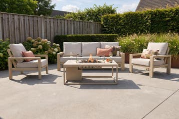 Verano/Cosiloft stoel-bank loungeset met vuurtafel - Latte, Verzenden, Nieuw, Overige materialen, Loungeset