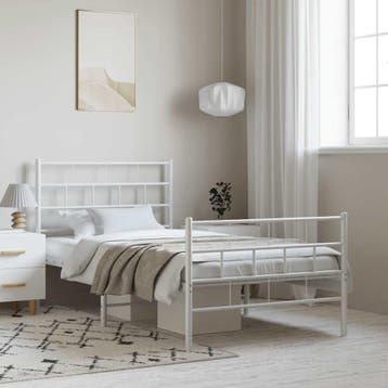 vidaXL Bedframe met hoofd- en voeteneinde metaal wit 100x190, Huis en Inrichting, 100 cm, Eenpersoons, Verzenden, Wit