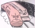 Spotprent met Benito Mussolini als trein (lijst optie), Verzenden