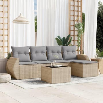 vidaXL 6-delige Loungeset met kussens poly rattan beige, Tuin en Terras, Verzenden, Nieuw, Loungeset