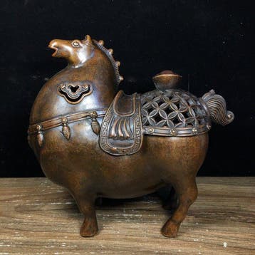 Beeld, Wierookbrander Tang-Dynastie paard - 16.5 cm - Koper