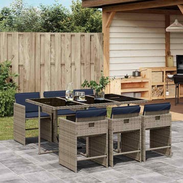 vidaXL 7-delige tuinset met kussens, grijs polyrotan, Verzenden, Nieuw, 6 zitplaatsen, Tuinset