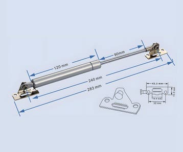 Universele gasdemper met beugels (60N/6kg, 240 mm, zilver), Ophalen of Verzenden, Nieuw