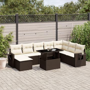 vidaXL 9-delige Loungeset met kussens poly rattan bruin, Verzenden, Nieuw, Loungeset