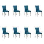 Set van 8 Leren eetkamerstoelen Real - Hermes Turquoise, Huis en Inrichting, Stoelen, Ophalen of Verzenden, Nieuw, Leer