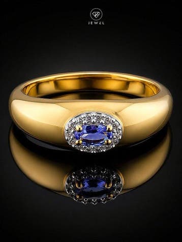 Ovale Tanzaniet Halo Ring - goudgeplateerd 925