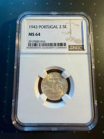 Portugal. Republic. 2 ½ Escudos 1943 MS 64, NGC UNC (Zonder