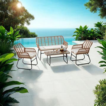 Wicker zitgroep Molfetta XL voor 4 personen - natuur, Verzenden, Nieuw