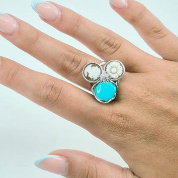 Zilver Ring - Turkoois Arizona en cameos