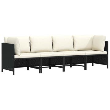 vidaXL Tuinbank 4-zits met kussens poly rattan zwart, Tuin en Terras, Verzenden, Nieuw, Rotan