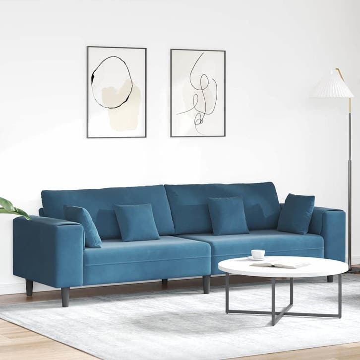 vidaXL Bank Blauw 250 x 77 x 76 cm Fluweel, Huis en Inrichting, Banken | Bankstellen, Nieuw, Minder dan 150 cm, Stof, Verzenden