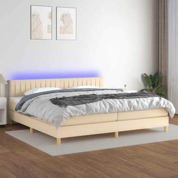 vidaXL Boxspring met matras en LED stof crèmekleurig 200x200, Verzenden, Overige maten, Stof, Nieuw