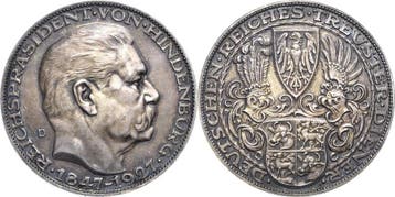 Zilver medaille 1927 Personenmedaille Hindenburg, Paul vo..., Verzenden