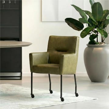 Leren eetkamerstoel met wieltjes en armleuning Lucky -, Huis en Inrichting, Stoelen, Overige kleuren, Bohemian, Industrieel, Modern, Scandinavisch