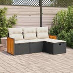 vidaXL 4-delige Loungeset met kussens poly rattan zwart, Tuin en Terras, Verzenden, Nieuw, Rotan, Loungeset