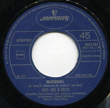 vinyl single 7 inch - Duo Jan &amp; Mien - Mariandel, Verzenden, Zo goed als nieuw, 7 inch, Nederlandstalig
