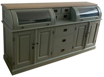 Dressoir Engels groen Bastiaan met eiken bovenblad 200cm, Ophalen of Verzenden, Nieuw