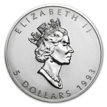 Canadian Maple Leaf 1 oz 1993 (1.133.900 oplage), Verzenden, Noord-Amerika, Losse munt, Zilver