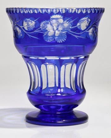 Crystalex / Bohemis Glass - Vaas - Handgesneden kobaltblauw, Antiek en Kunst, Antiek | Glas en Kristal