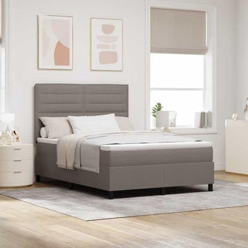 vidaXL Boxspring bed met LED-stripverlichting Taupe 160 x, Huis en Inrichting, Verzenden, Nieuw, Tweepersoons, Stof