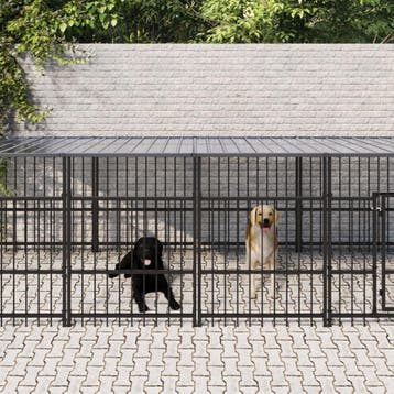 vidaXL Hondenkennel met dak 9,38 m² staal, Verzenden, Nieuw