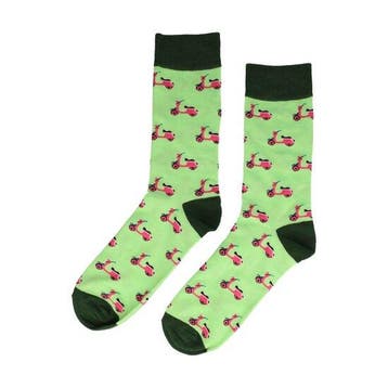 Sokken katoen - scooter print - groen roze - maat 38-46, Nieuw