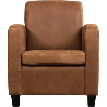 Leren fauteuil Joy - Kenia Brown (bruin) - Poten hout bruin, Huis en Inrichting, Nieuw, Ophalen of Verzenden, Eigentijds, Klassiek, Modern