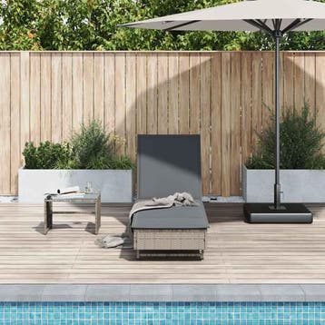 vidaXL Ligbed met wielen en kussen poly rattan grijs, Verzenden, Nieuw