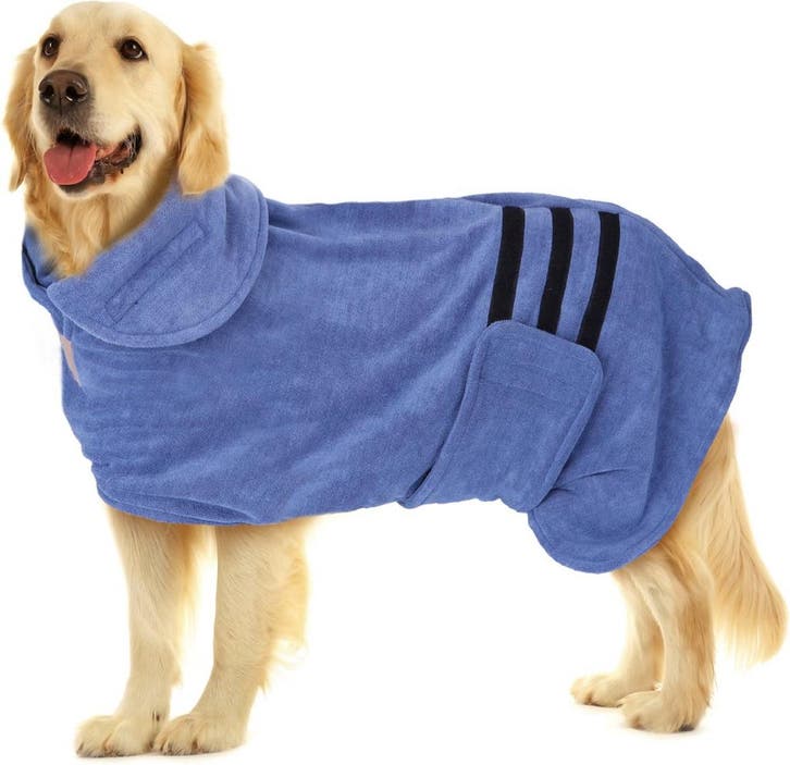 Hondenbadjas - Badjas hond - Ruglengte 60 cm - L - Blauw - N, Dieren en Toebehoren, Honden-accessoires, Zo goed als nieuw, Verzenden