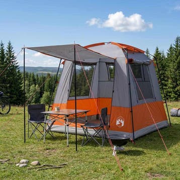 vidaXL Partytent 4-persoons Grijs en Oranje, Verzenden, Nieuw, Tot en met 2