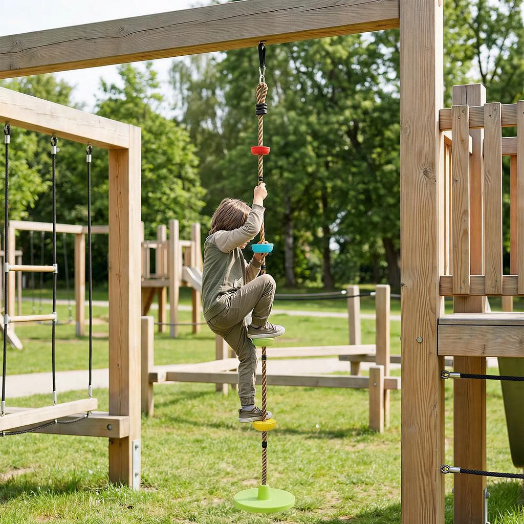 Outdoor schommel voor kinderen, klimtouw met platform, voor kinderen, schijfboom, klimtouw, buitenschommel voor de tuin, belastbaar tot ca. 200 kg
