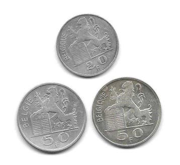 België. 50 Francs, 1951FR + 1951 FL+ 20 francs 1949 FR, Postzegels en Munten, Munten | Nederland