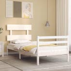 vidaXL Bedframe met hoofdbord massief hout wit 90x200 cm, 90 cm, Eenpersoons, Verzenden, Wit