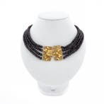 Antieke kralencollier met gouden sierslot (Ketting), Gebruikt, Overige kleuren, Ophalen of Verzenden, Met edelsteen